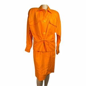 Vintage Lord & Taylor Orange Linen Skirt Set 8/12 READ